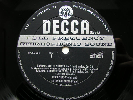 SXL 6321 BRAHMS: VIOLIN SONATAS Nos. 1 / 2 / 3 JOSEF SUK / JULIUS KATCHEN ED2