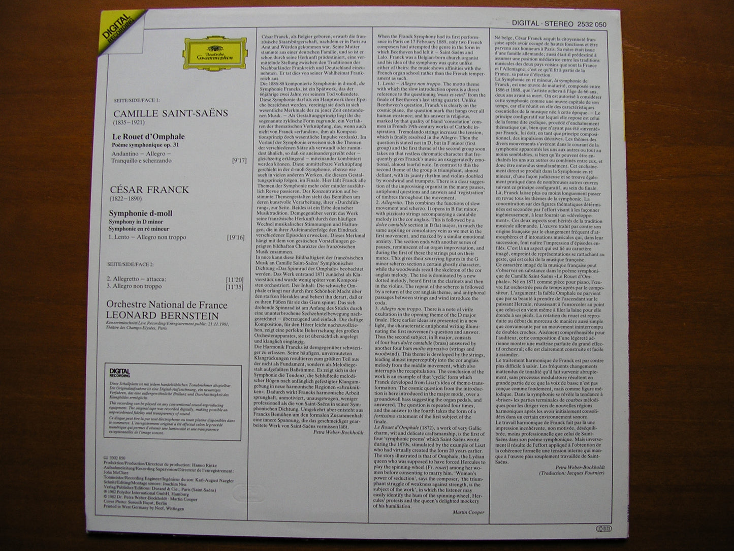 FRANCK: SYMHONY / SAINT-SAENS: LE ROUET d'OMPHALE BERNSTEIN / FRENCH NATIONAL ORCHESTRA 2532 050