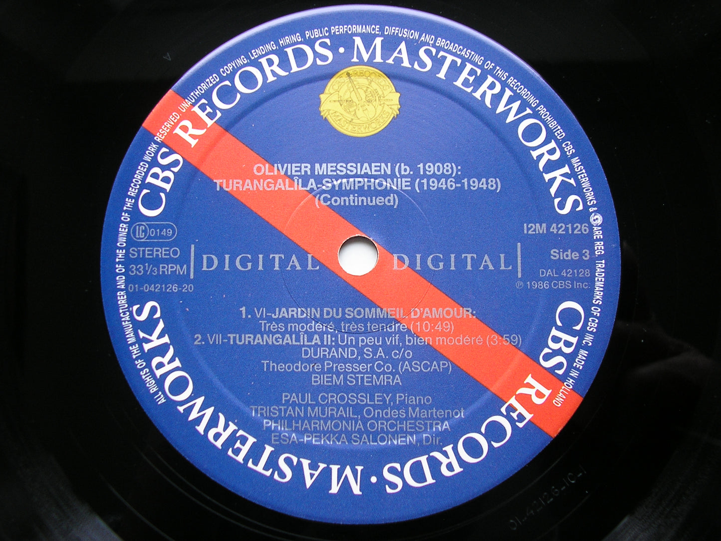 MESSIAEN: TURANGALILA SYMPHONIE CROSSLEY / MURAIL / PHILHARMONIA / ESA-PEKKA SALONEN 2LP I2M 42126