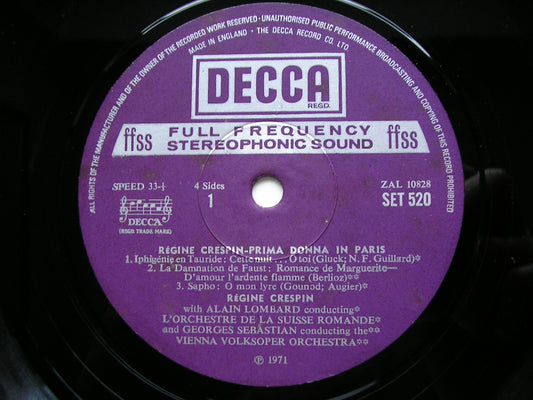 PRIMA DONNA IN PARIS: OPERA & OPERETTA ARIAS REGINE CRESPIN / SRO / LOMBARD / VVO / SEBASTIAN 2LP SET 520-1