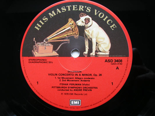 GOLDMARK: VIOLIN CONCERTO / SARASATE: ZIGEUNERWEISEN     PERLMAN / PITTSBURGH SYMPHONY / PREVIN     ASD 3408