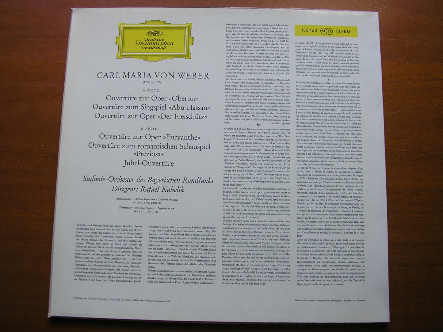 WEBER: SIX OVERTURES KUBELIK / BAVARIAN RADIO SYMPHONY ORCHESTRA 138 463