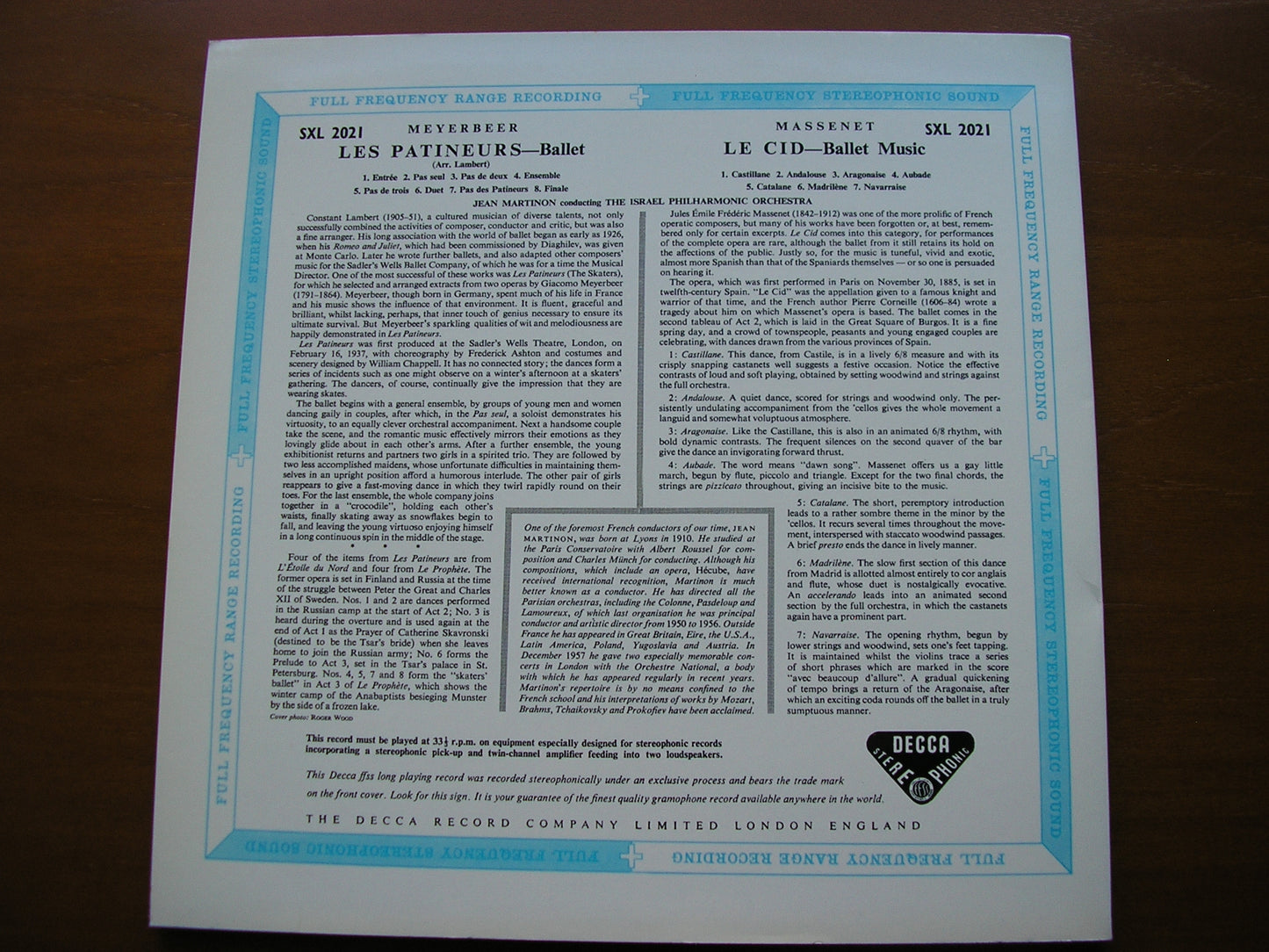 MEYERBEER: LES PATINEURS / MASSENET: LE CID ballet music       MARTINON / ISRAEL PHILHARMONIC     SXL 2021