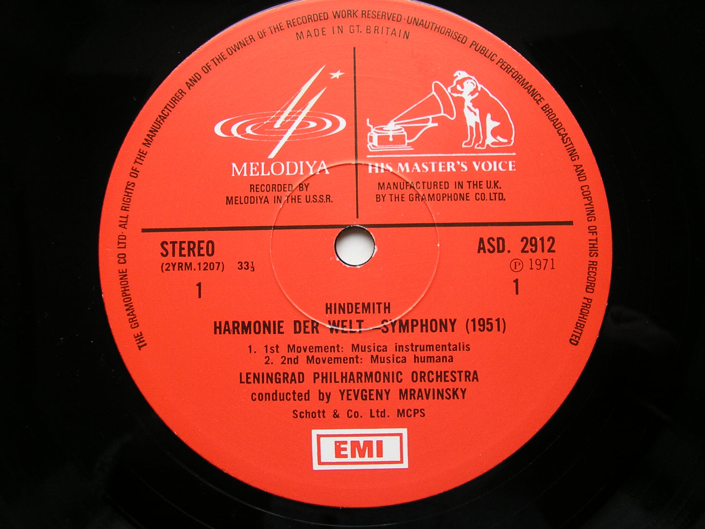 HINDEMITH: HARMONIE DER WELT SYMPHONY  YEVGENY MRAVINSKY / LENINGRAD PHILHARMONIC  ASD 2912