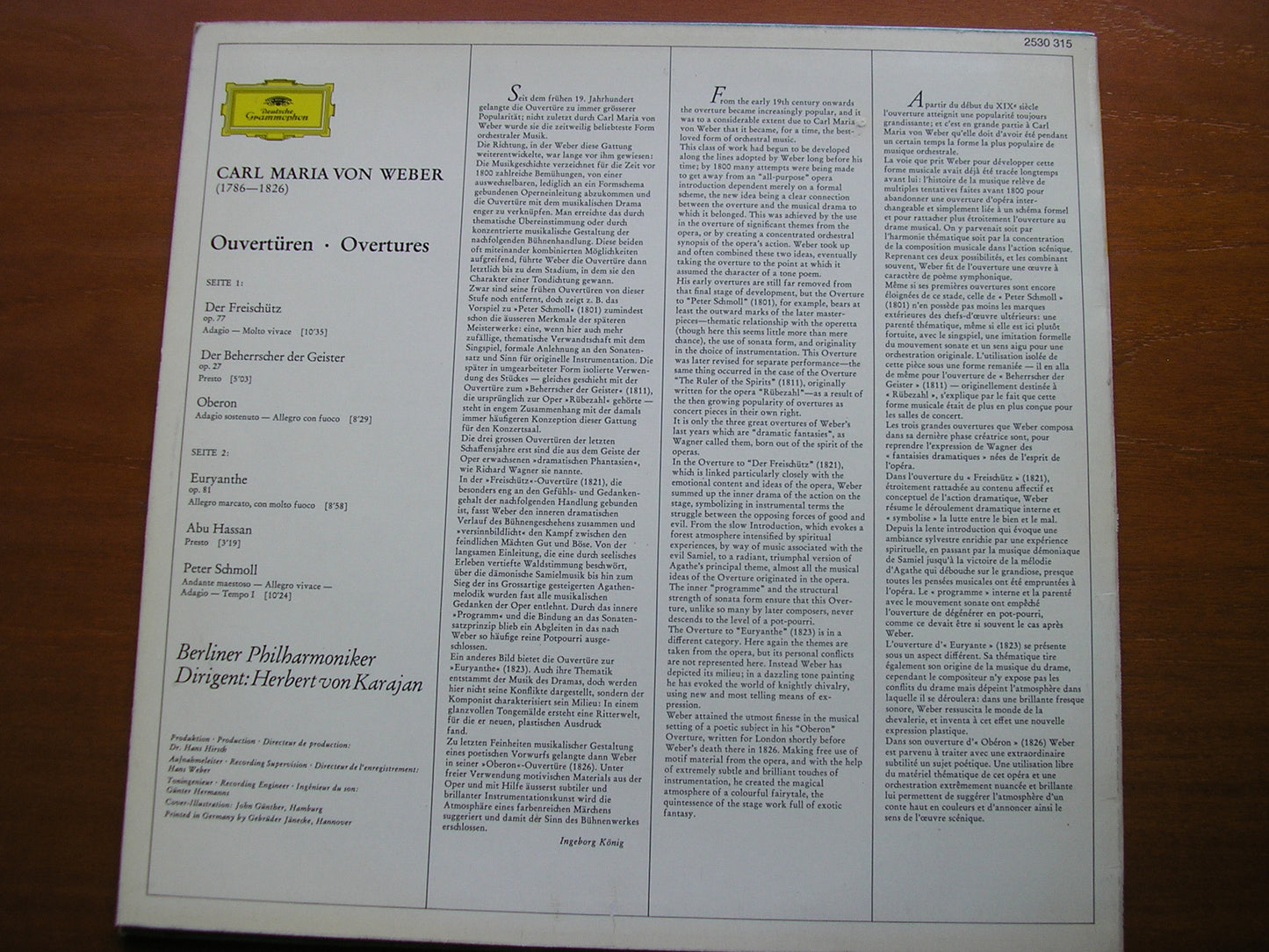 WEBER: SIX OVERTURES KARAJAN / BERLIN PHILHARMONIC ORCHESTRA 2530 315