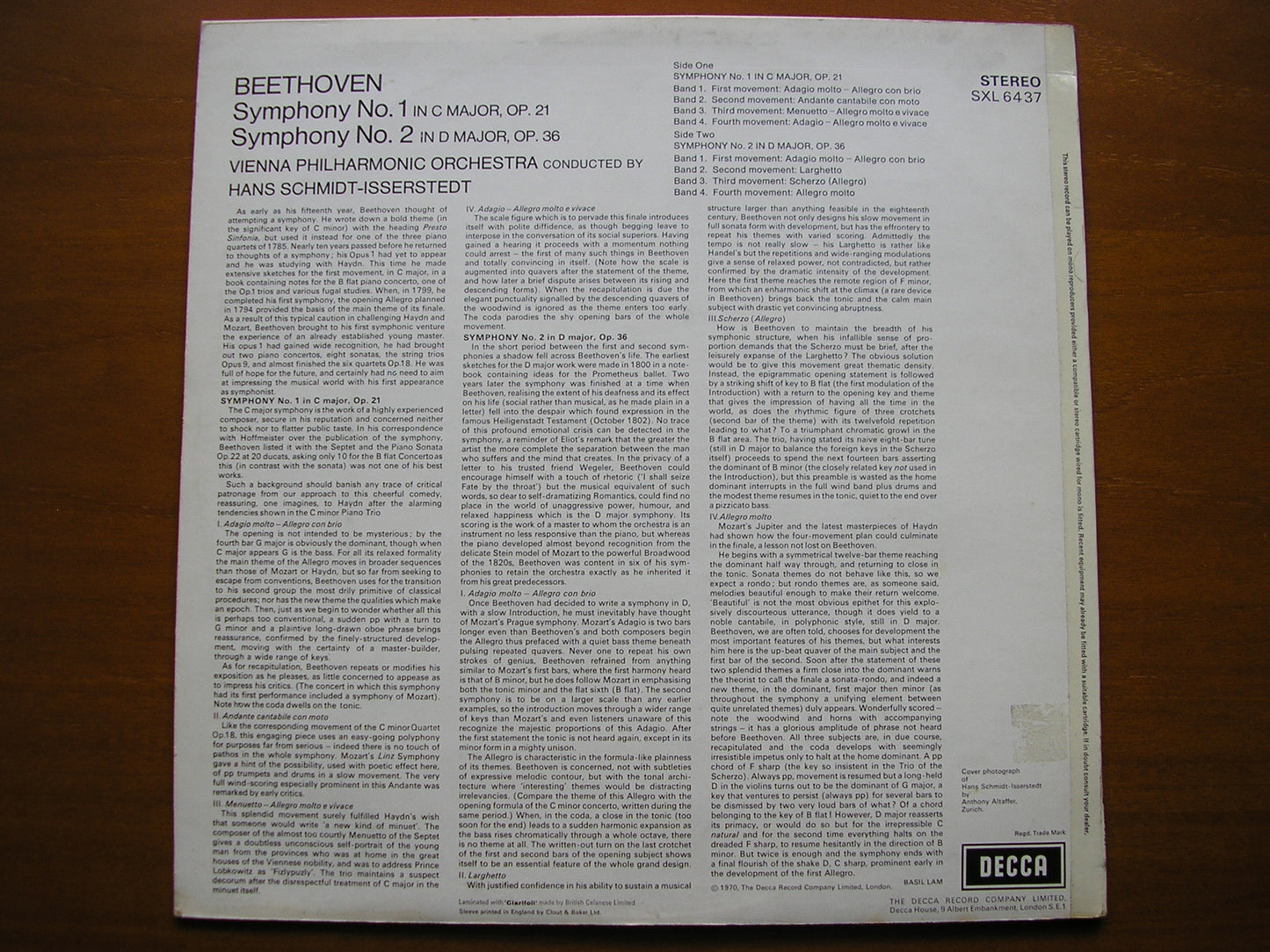 SXL 6437 BEETHOVEN: SYMPHONIES Nos. 1 & 2 SCHMIDT-ISSERSTEDT / VIENNA PHILHARMONIC ED3
