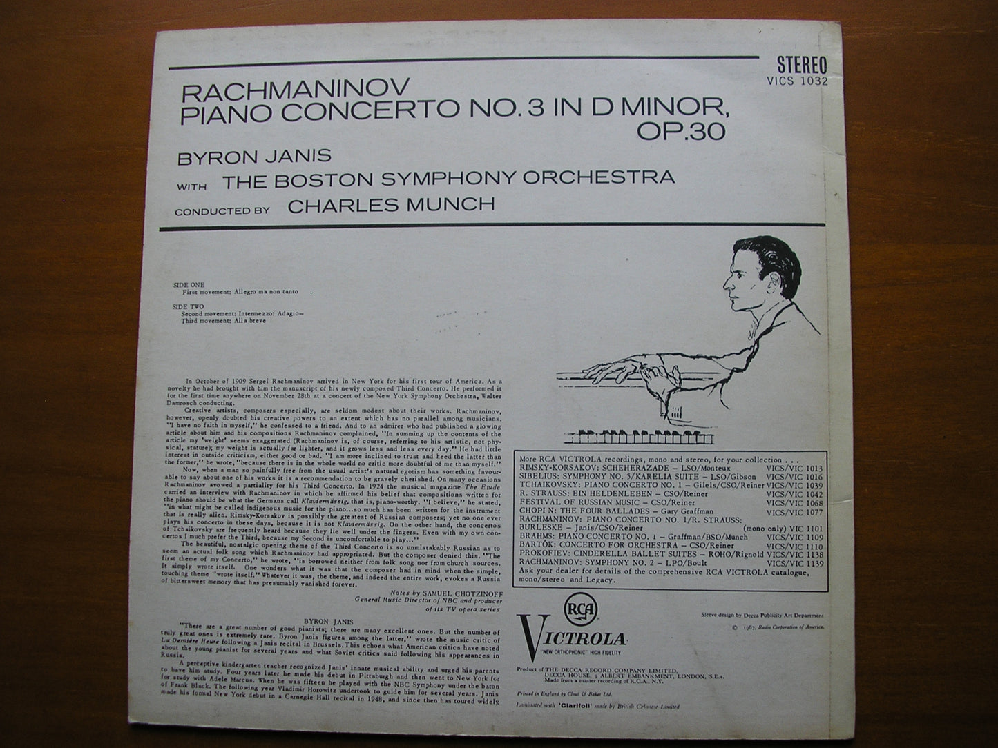 RACHMANINOV: PIANO CONCERTO No. 3 JANIS / BOSTON SYMPHONY / MUNCH VICS 1032