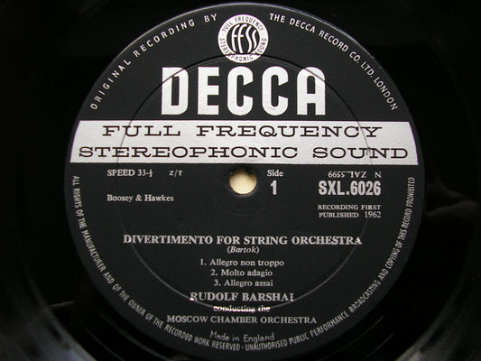 SXL 6026 BARTOK: DIVERTIMENTO / VIVALDI: CONCERTI GROSSI Nos. 10 & 11 BARSHAI / MOSCOW CHAMBER ORCHESTRA ED1