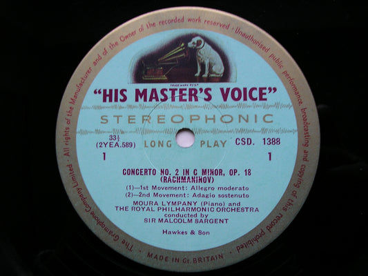 RACHMANINOV: PIANO CONCRTOM No. 2 / THREE PRELUDES LYMPANY / RPYAL PHILHARMONIC / SARGENT CSD 1388