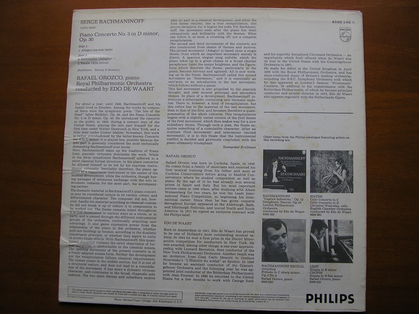 RACHMANINOV: PIANO CONCERTO No. 3 OROZCO / ROYAL PHILHARMONIC / DE WAART 6500 540