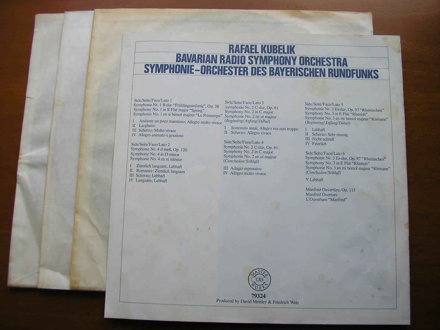 SCHUMANN: THE FOUR SYMPHONIES / MANFRED OVERTURE      KUBELIK / BAVARIAN RADIO SYMPHONY    3LP      79324