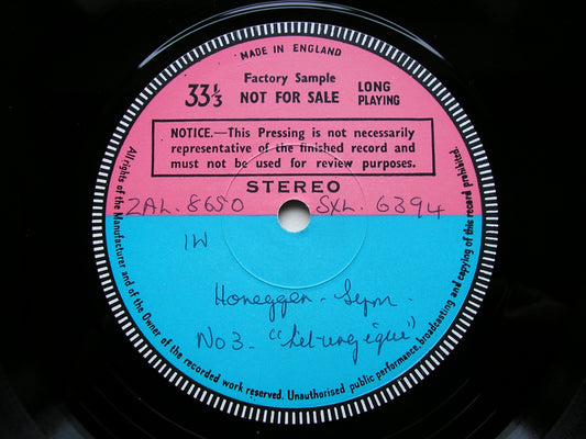 HONEGGER: SYMPHONIES Nos. 3 & 4 ANSERMET / SUISSE ROMANDE test pressing SXL 6394