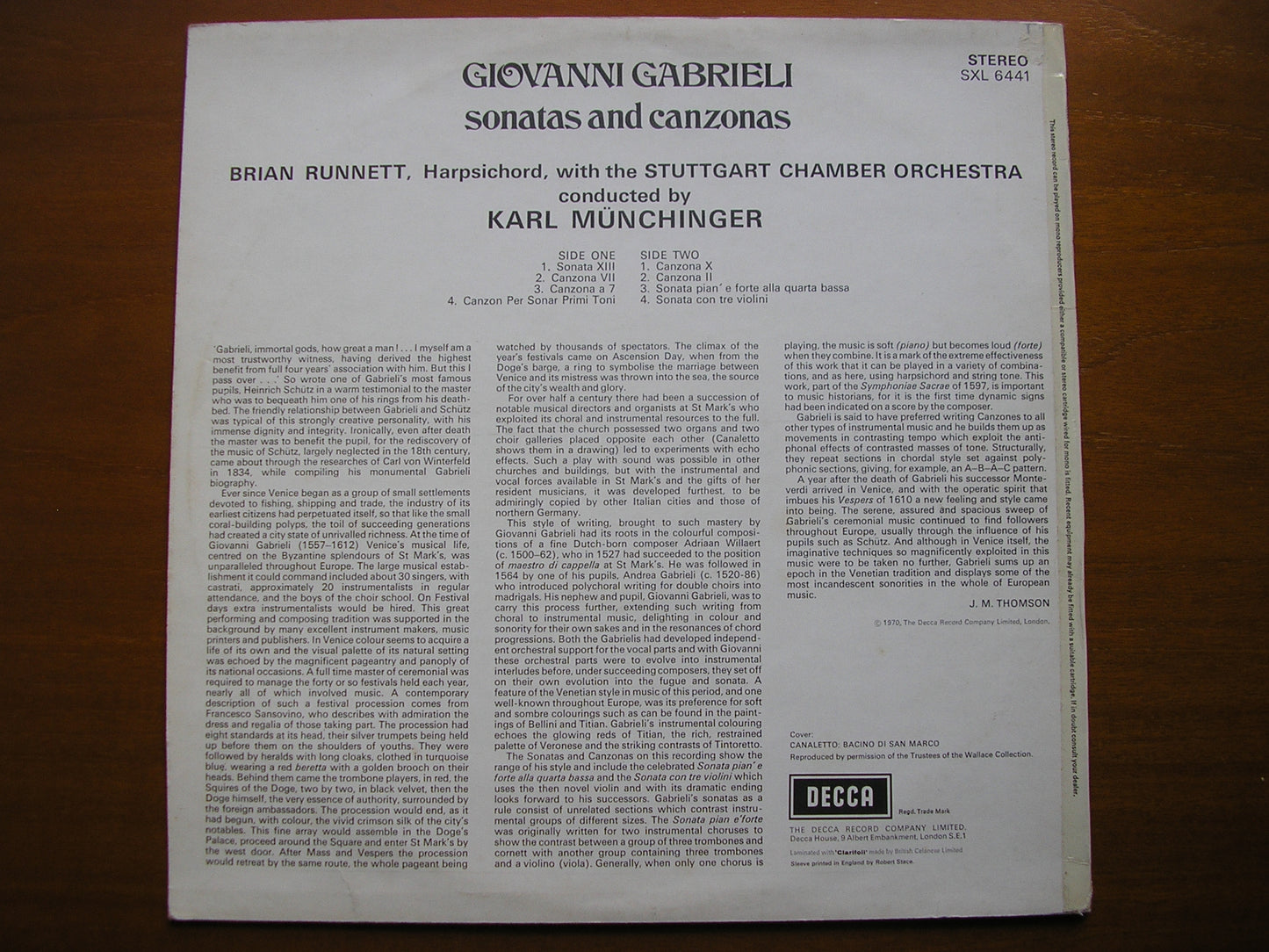 SXL 6441 GABRIELI: SONATAS & CANZONAS RUNNETT / STUTTGART CHAMBER ORCHESTRA / MUNCHINGER ED3