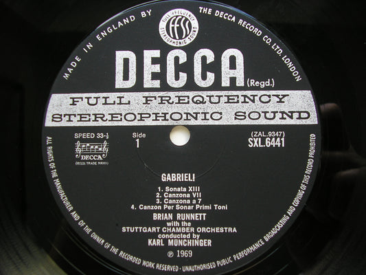 SXL 6441 GABRIELI: SONATAS & CANZONAS RUNNETT / STUTTGART CHAMBER ORCHESTRA / MUNCHINGER ED3