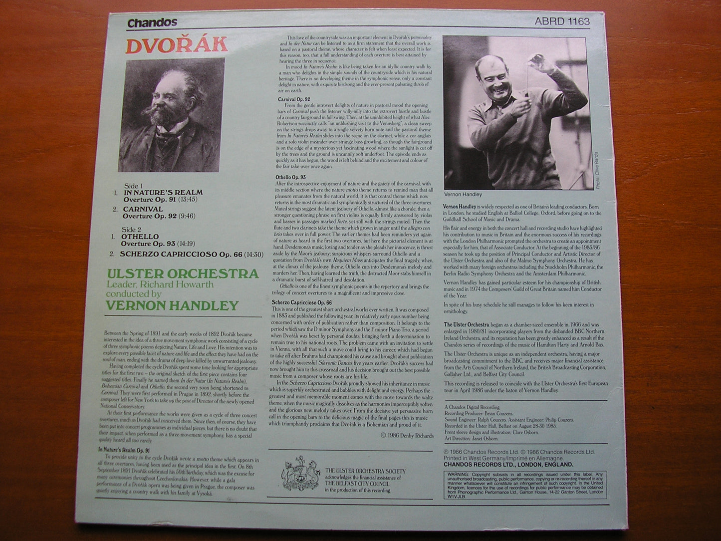 DVORAK: SCHERZO CAPRICCIOSO / OVERTURES Othello / In Nature's Realm / Carnival HANDLEY / ULSTER ORCHESTRA ABRD 1163