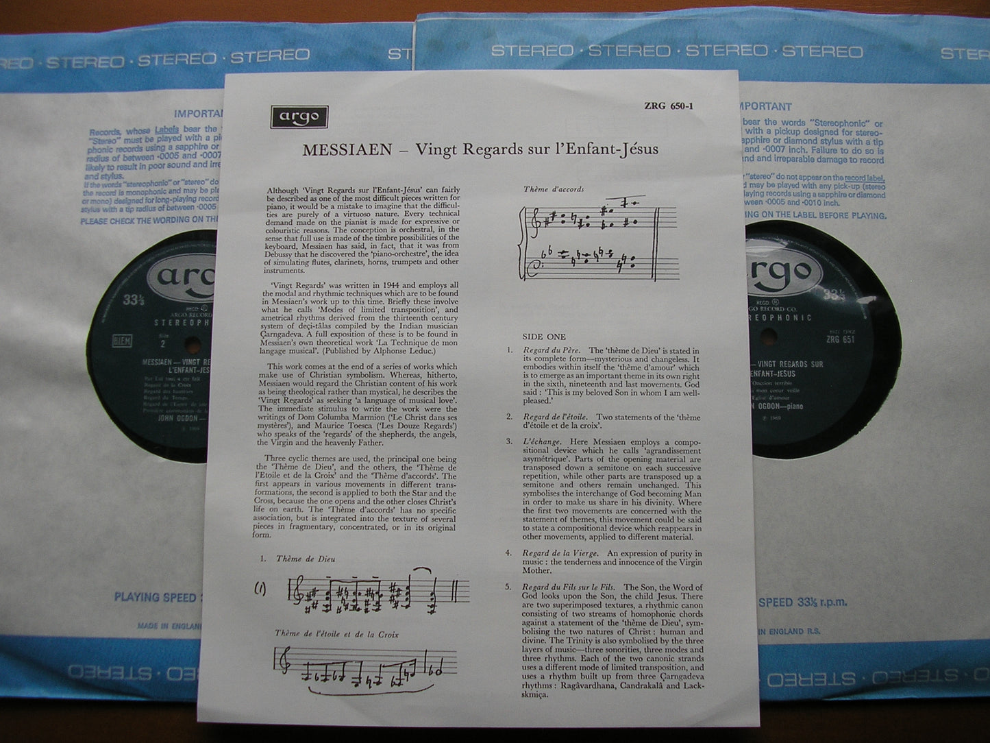 MESSIAEN: VINGT REGARDS SUR L'ENFANT JESUS JOHN OGDON 2 LP ZRG 650 / 1