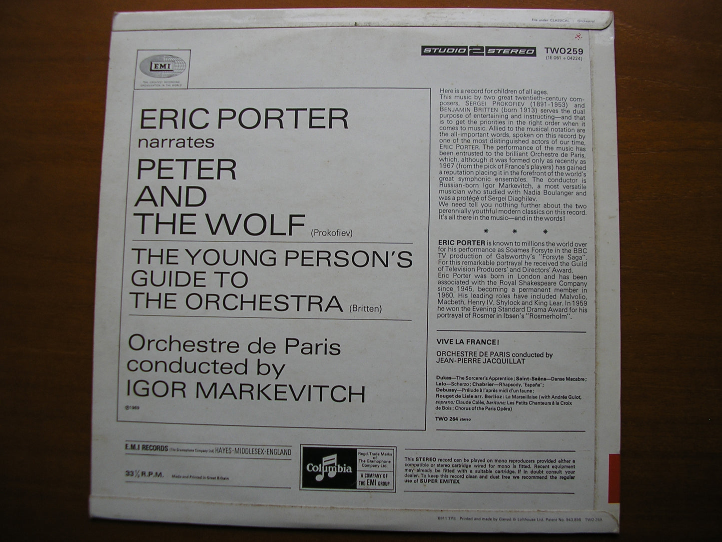 BRITTEN: YOUNG PERSON'S GUIDE TO THE ORCHESTRA / PROKOFIEV: PETER & THE WOLF PORTER / ORCHESTRE DE PARIS / MARKEVITCH TWO 259