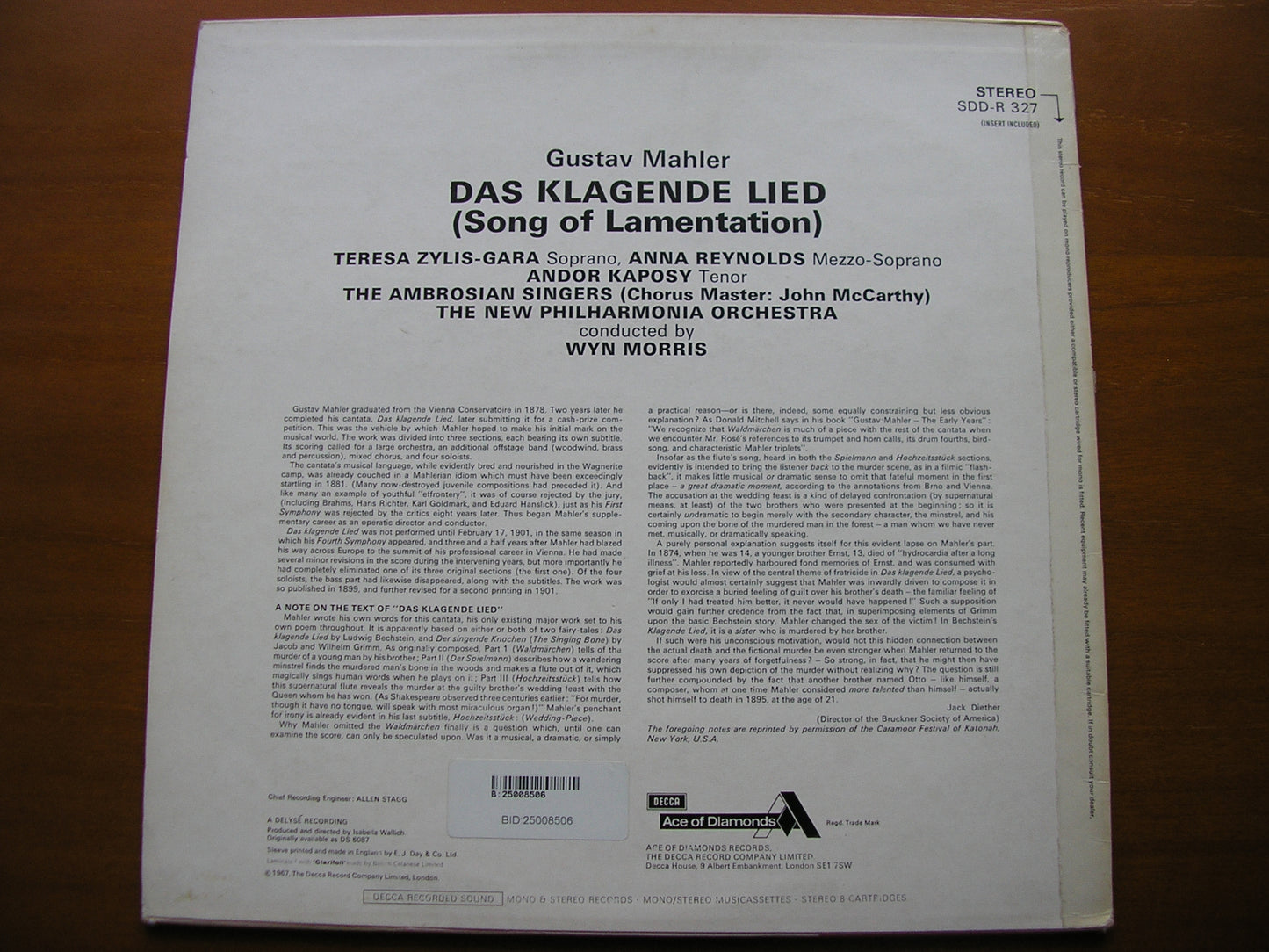 MAHLER: DAS KLAGENDE LIED     SOLOISTS / NEW PHILHARMONIA / MORRIS     SDD-R 327