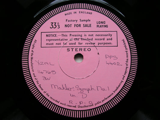 MAHLER: SYMPHONY No. 1 PAITA / ROYAL PHILHARMONIC test pressing PFS 4402