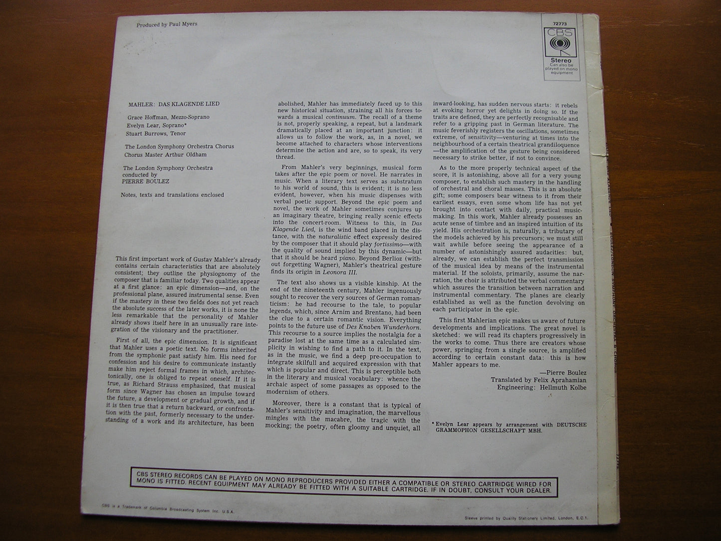 MAHLER: DAS KLAGENDE LIED      SOLOISTS / LONDON SYMPHONY / BOULEZ     72773