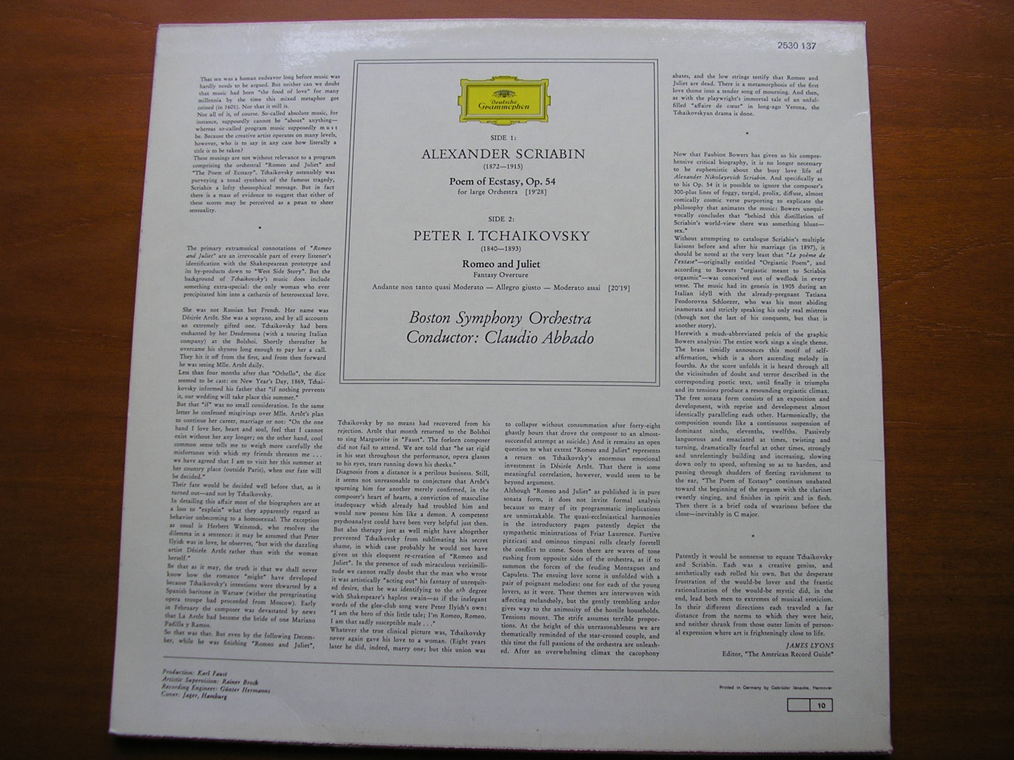 SCRIABIN: POEM OF ECSTASY / TCHAIKOVSKY: ROMEO & JULIET ABBADO / BOSTON SYMPHONY 2530 137