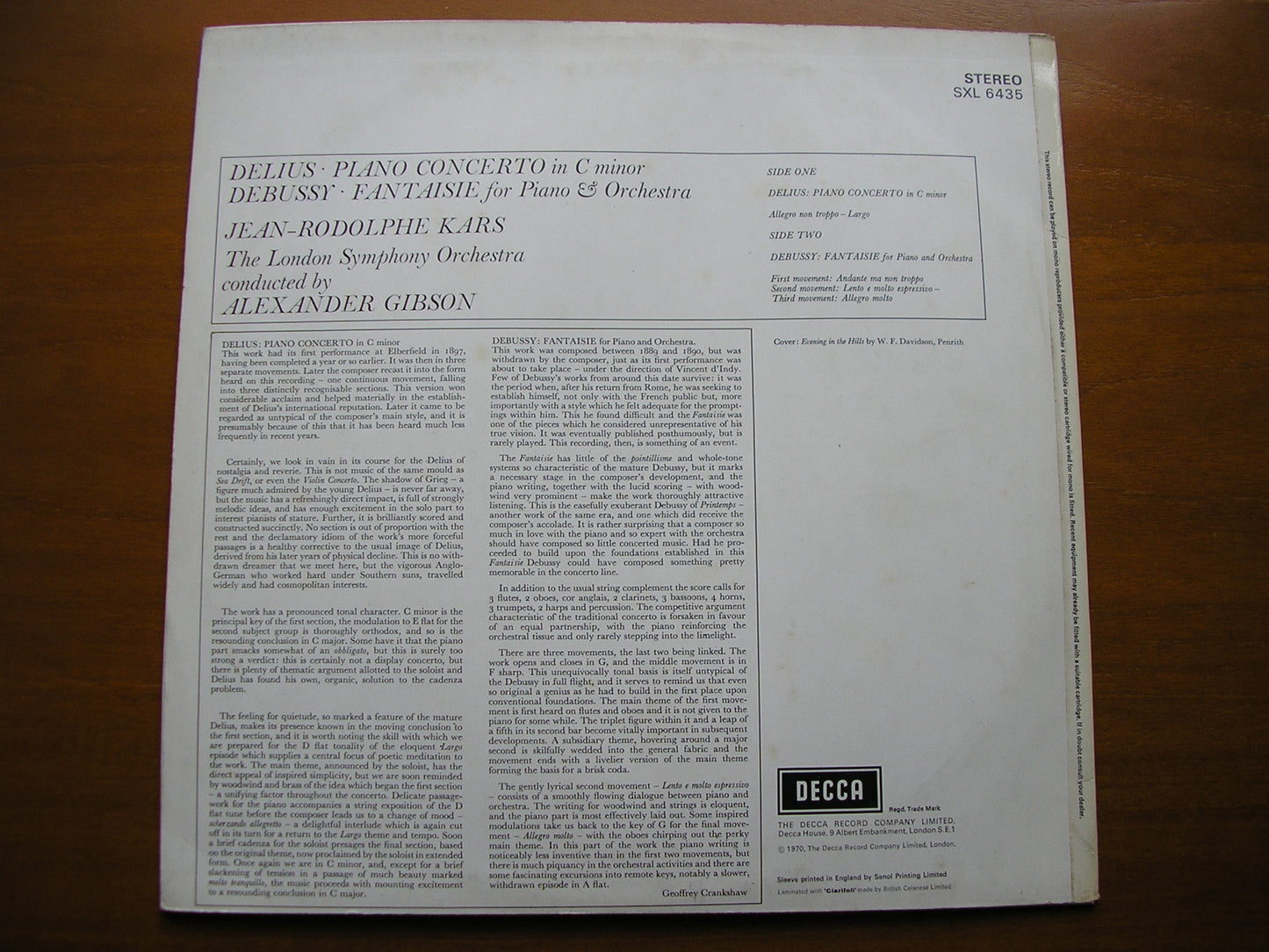 SXL 6435 DELIUS: PIANO CONCERTO / DEBUSSY: FANTAISIE KARS / LONDON SYMPHONY / GIBSON ED4