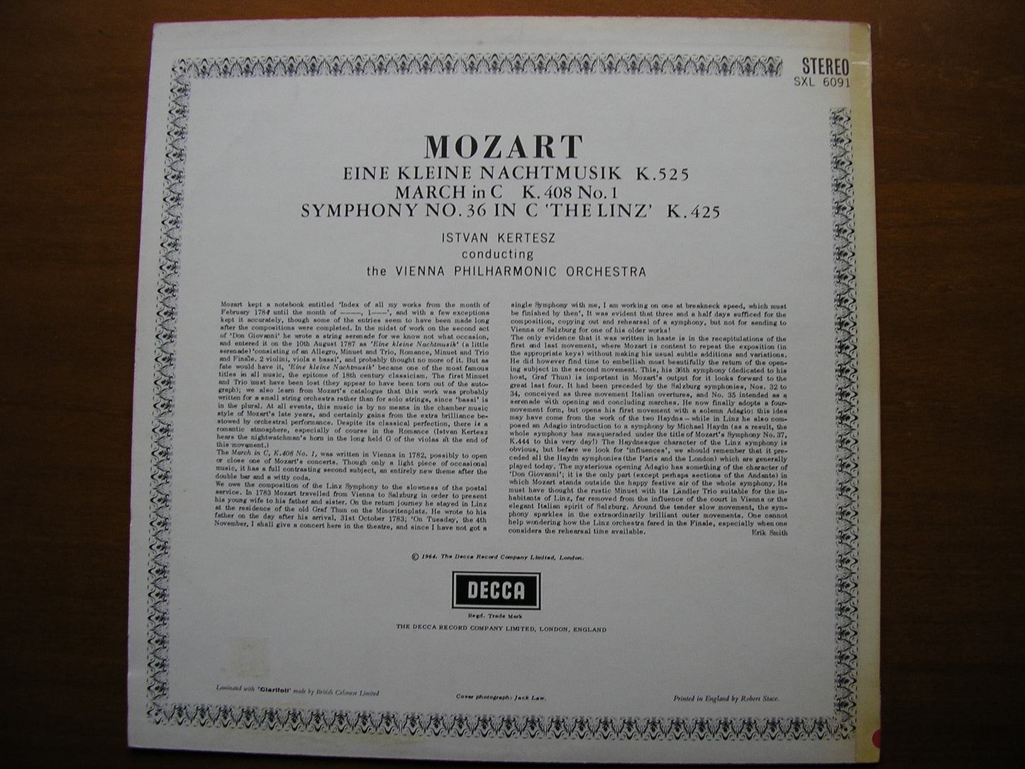 SXL 6091 MOZART: SYMPHONY No. 36 / EINE KLEINE NACHTMUSIK KERTESZ / VIENNA PHILHARMONIC ED3