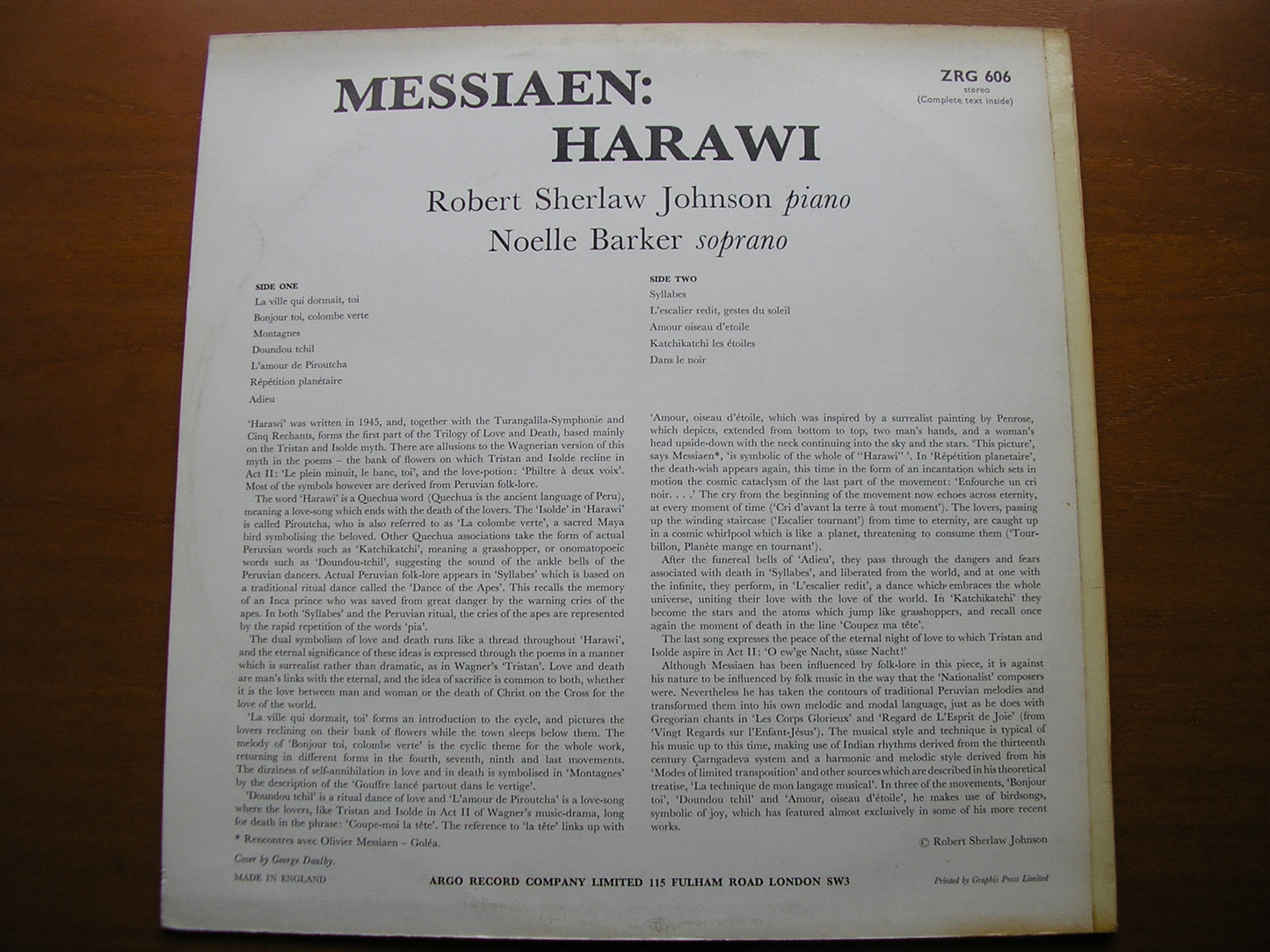 MESSIAEN: HARAWI       NOELLE BARKER / ROBERT SHERLAW JOHNSON      ZRG 606