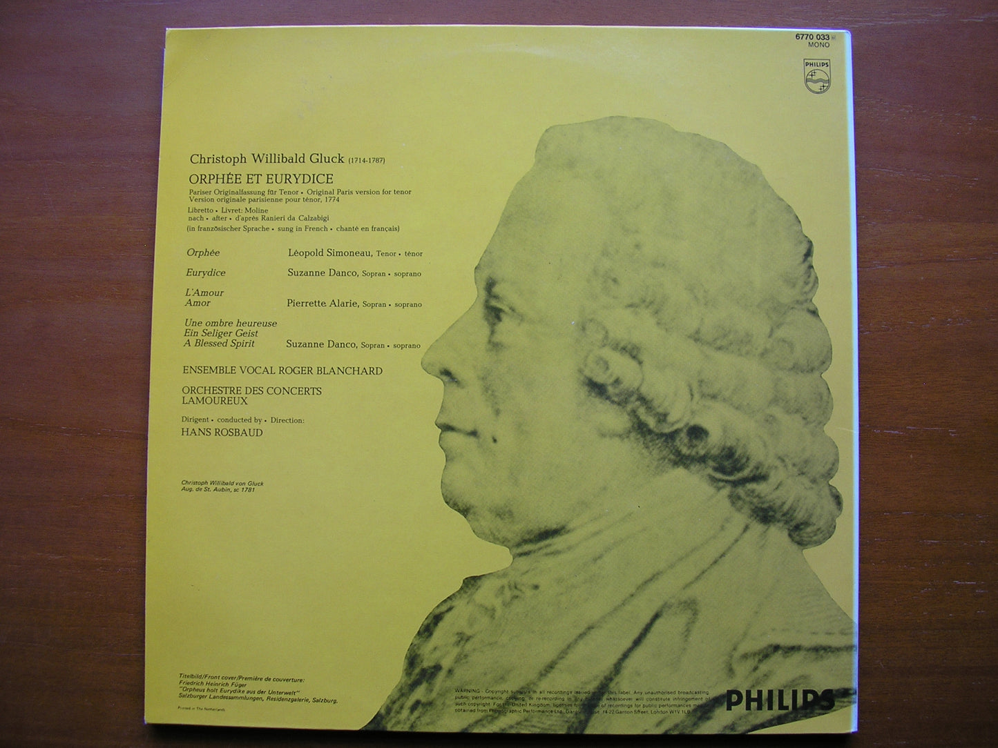 GLUCK: ORPHEE ET EURYDICE (1774) LEOPOLD SIMONEAU / PIERETTE ALARIE / SUZANNE DANCO / LAMOUREUX ORCHESTRA / ROSBAUD 2LP 6770 033