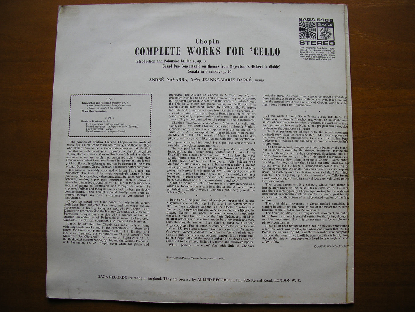CHOPIN: COMPLETE WORKS FOR CELLO NAVARRA / DARRE SAGA 5166