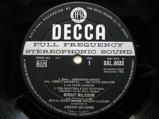 SXL 6033 VERDI: OPERA ARIAS BIRGIT NILSSON / OROHCG / ARGEO QUADRI ED1