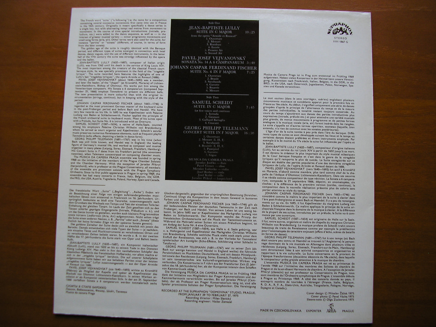 BAROQUE SUITES: TELEMANN / LULLY / SCHEIDT / FISCHER / VEJVANOVSKY MUSICA DA CAMERA PRAGUE 1111 1867