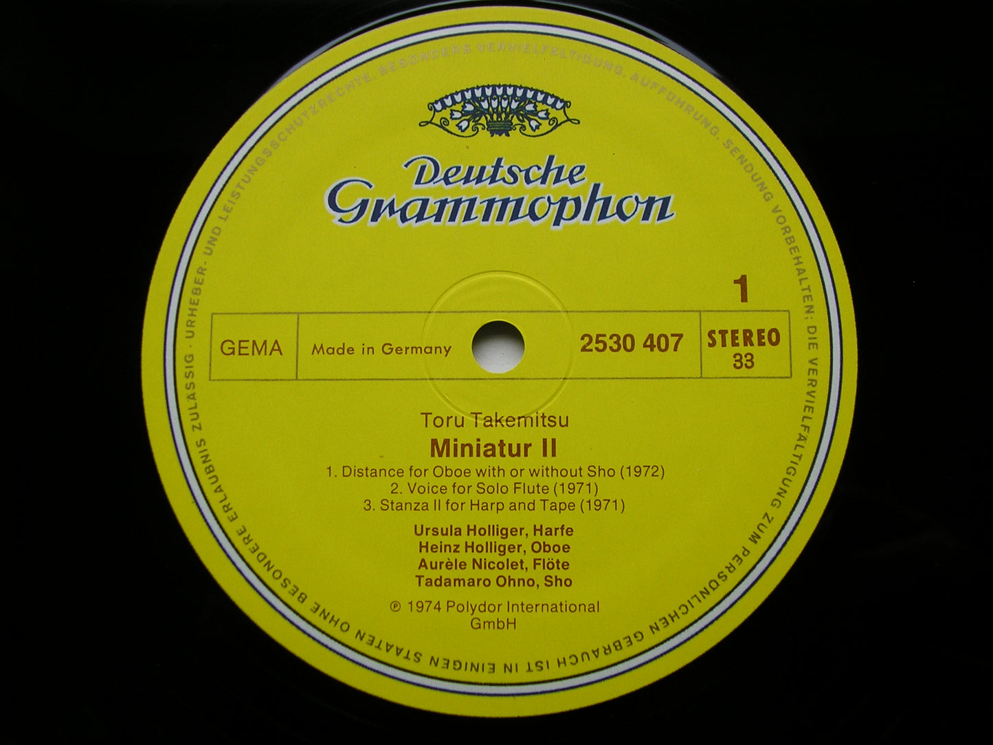 TAKEMITSU: MINIATUR II URSULA & HEINZ HOLLIGER / AURELE NICOLET / TADAMARO OHNO / BASLE ENSEMBLE / WYTTENBACH 2530 407