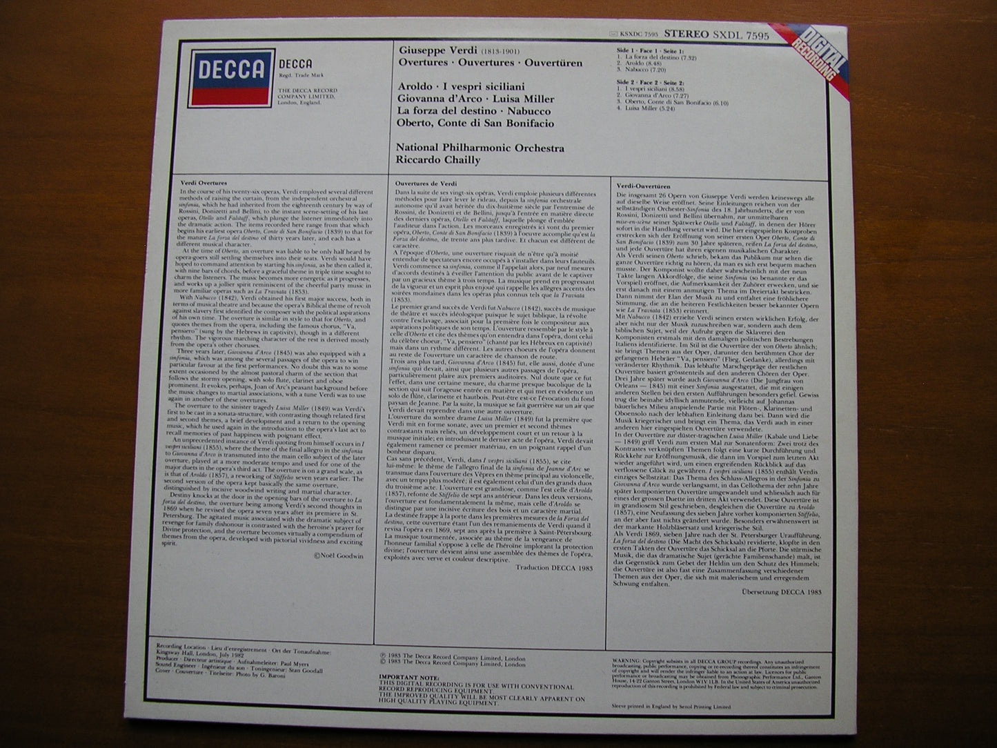 VERDI: OVERTURES CHAILLY / NATIONAL PHILHARMONIC ORCHESTRA SXDL 7595