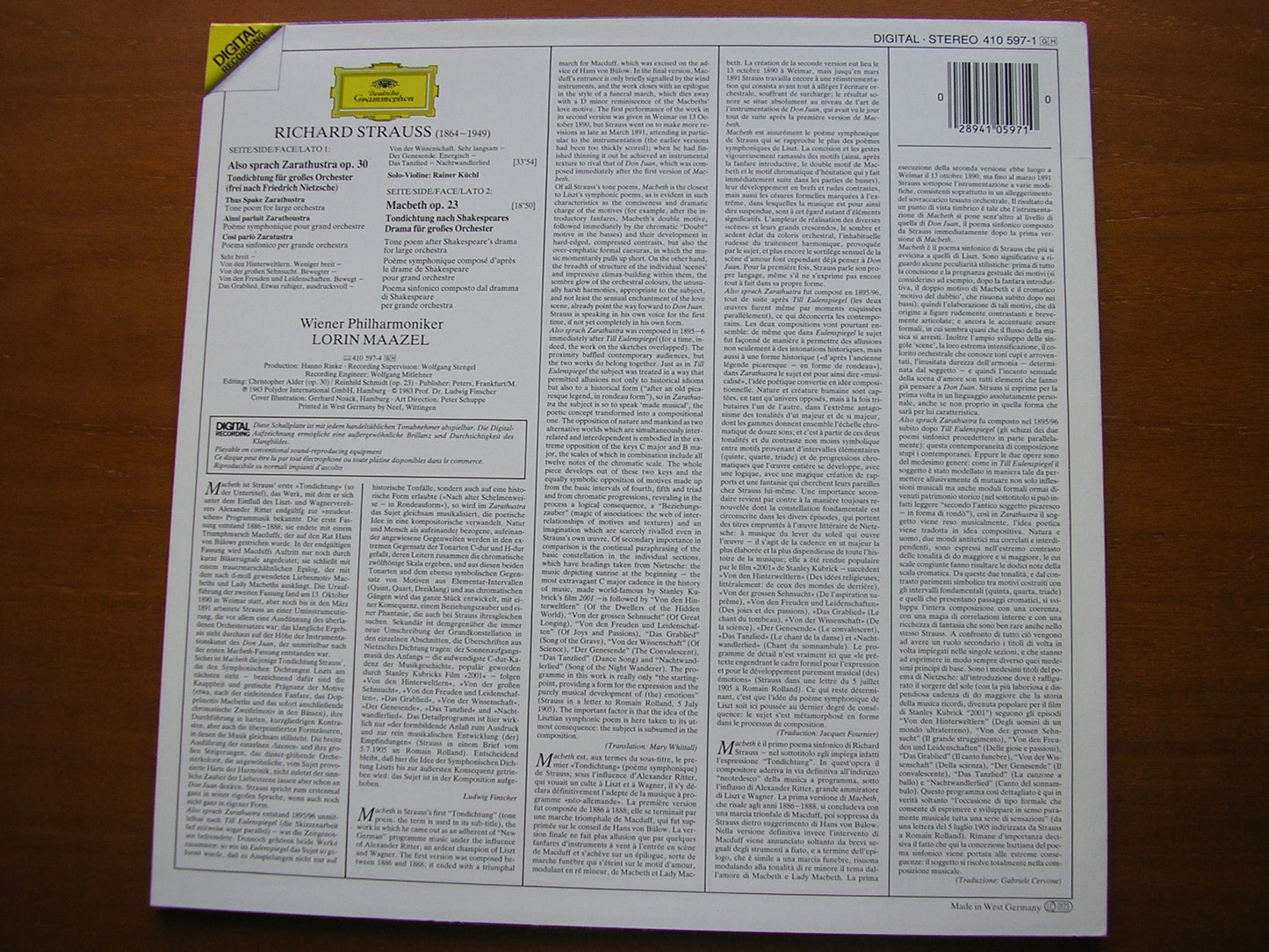 STRAUSS: ALSO SPRACH ZARATHUSTRA / MACBETH MAAZEL / VIENNA PHILHARMONIC 410 597