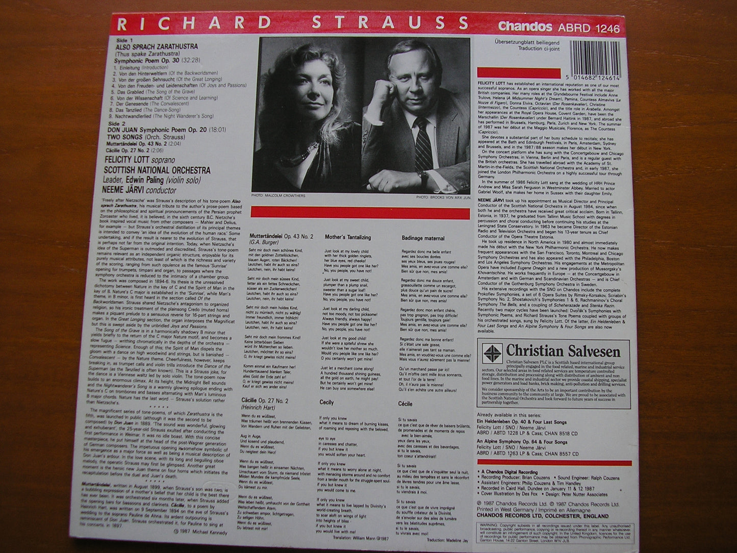 STRAUSS: ALSO SPRACH ZARATHUSTRA / DON JUAN / TWO SONGS LOTT / SCOTTISH NATIONAL ORCHESTRA / JARVI ABRD 1246