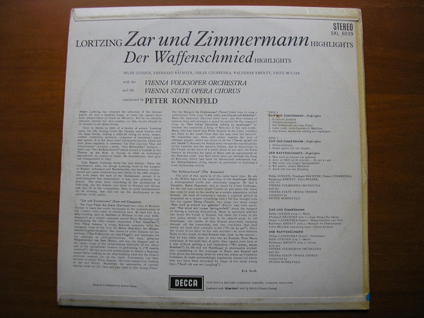 SXL 6039 LORTZING: ZAR & ZIMMERMANN / DER WAFFENSCHIED excerpts GUEDEN / WAECHTER / VIENNA VOLKSOPER / RONNEFELD ED1