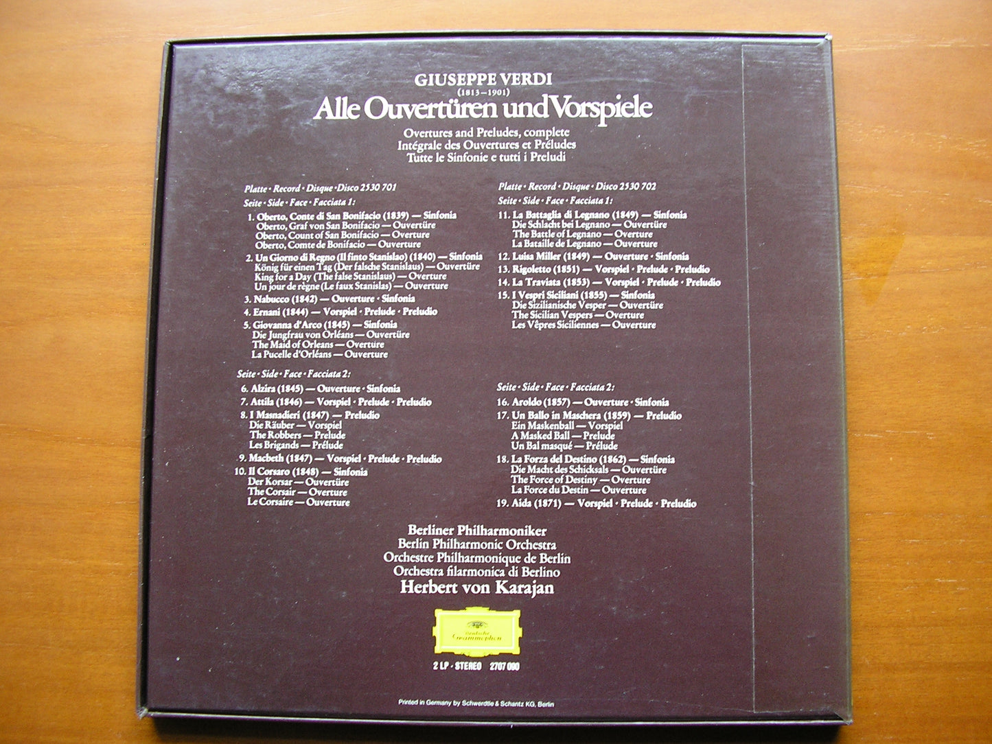 VERDI: COMPLETE OVERTURES & PRELUDES KARAJAN / BERLIN PHILHARMONIC 2LP 2707 090