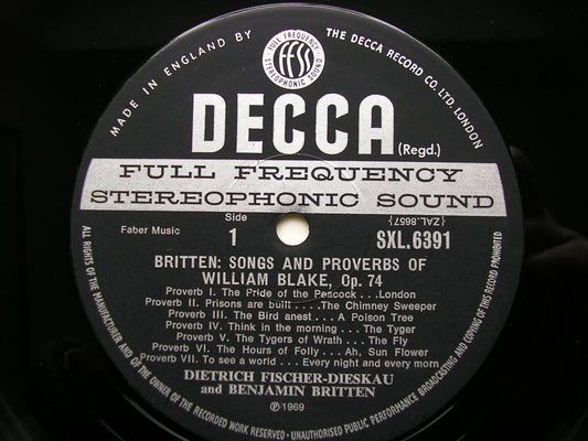 BRITTEN: SONNETS OF JOHN DONNE / SONGS OF WILLIAM BLAKE PEARS / FISCHER-DIESKAU / BRITTEN SXL 6391