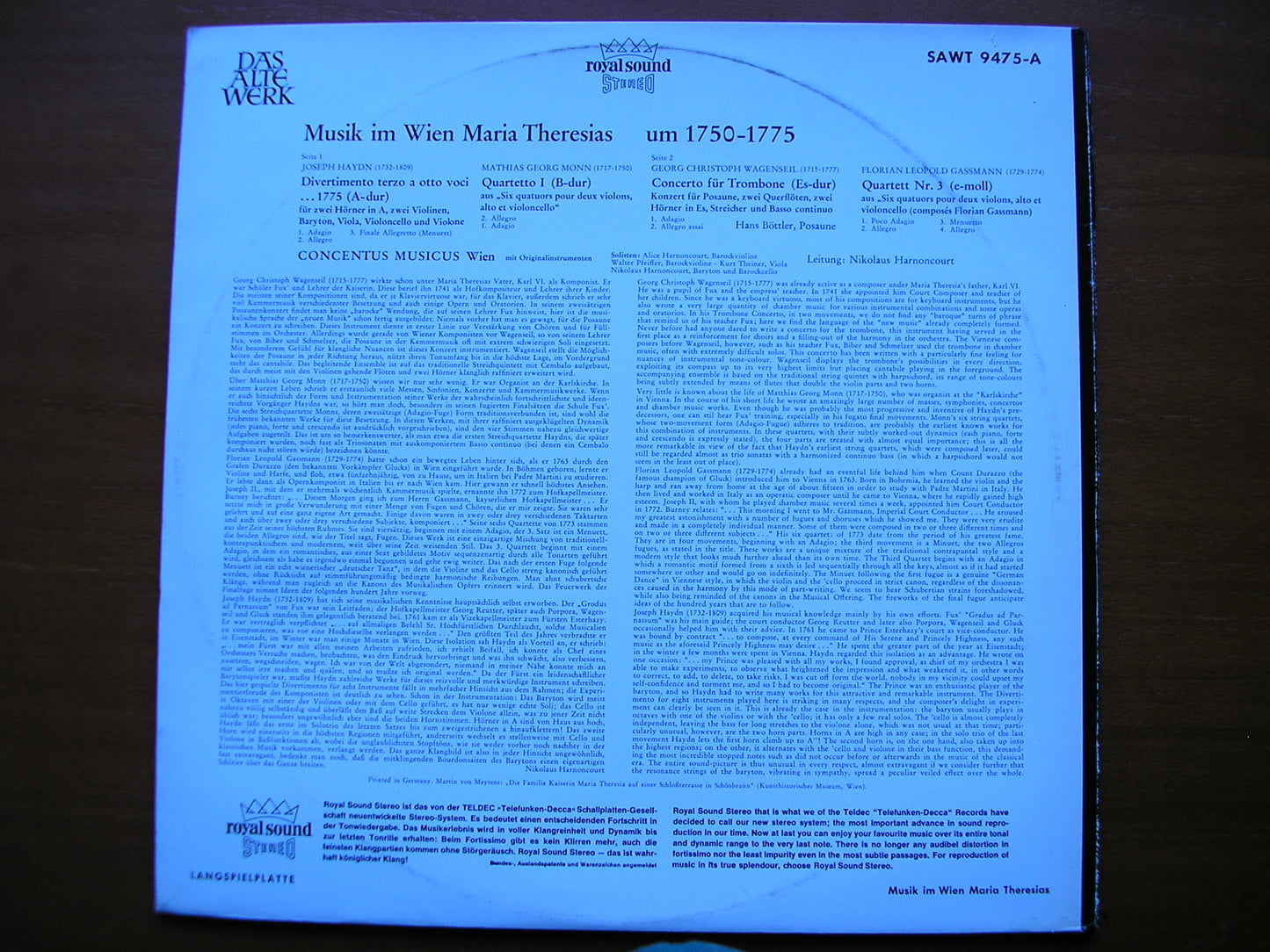 MUSIK IM MARIA THERESIAS VIENNA: MONN / HAYDN / GASSMANN / WAGENSEIL CONCENTUS MUSICUS WIEN / HARNONCOURT SAWT 9475