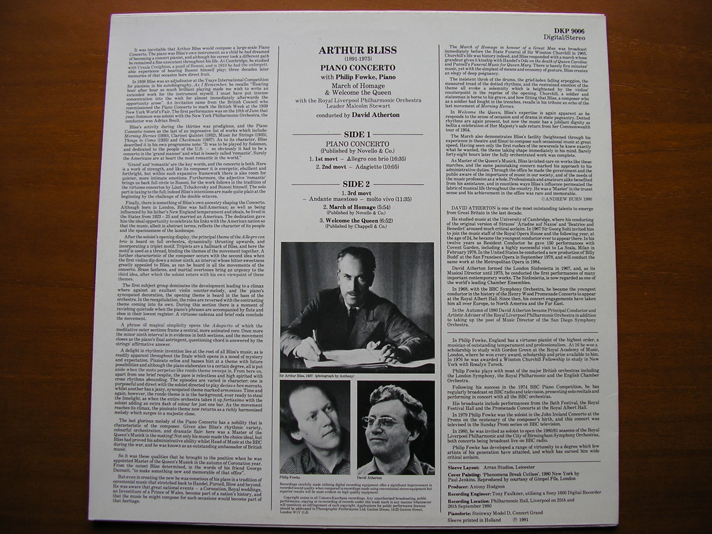 BLISS: PIANO CONCERTO / MARCH OF HOMAGE / WELCOME THE QUEEN FOWKE / ROYAL LIVERPOOL PHILHARMONIC / ATHERTON DKP 9006