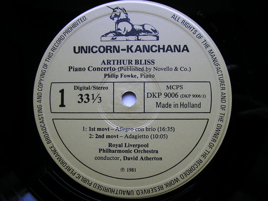 BLISS: PIANO CONCERTO / MARCH OF HOMAGE / WELCOME THE QUEEN FOWKE / ROYAL LIVERPOOL PHILHARMONIC / ATHERTON DKP 9006