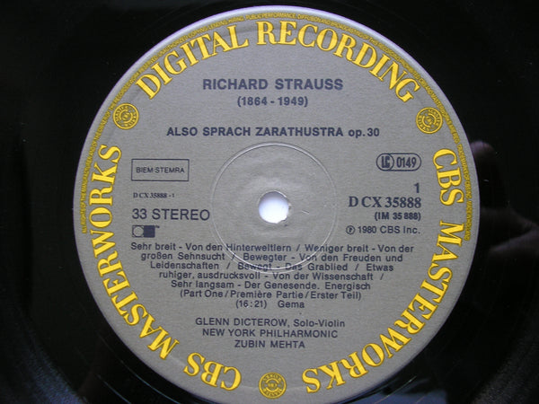 STRAUSS: ALSO SPRACH ZARATHUSTRA MEHTA / NEW YOYK PHILHARMONIC DCX 358
