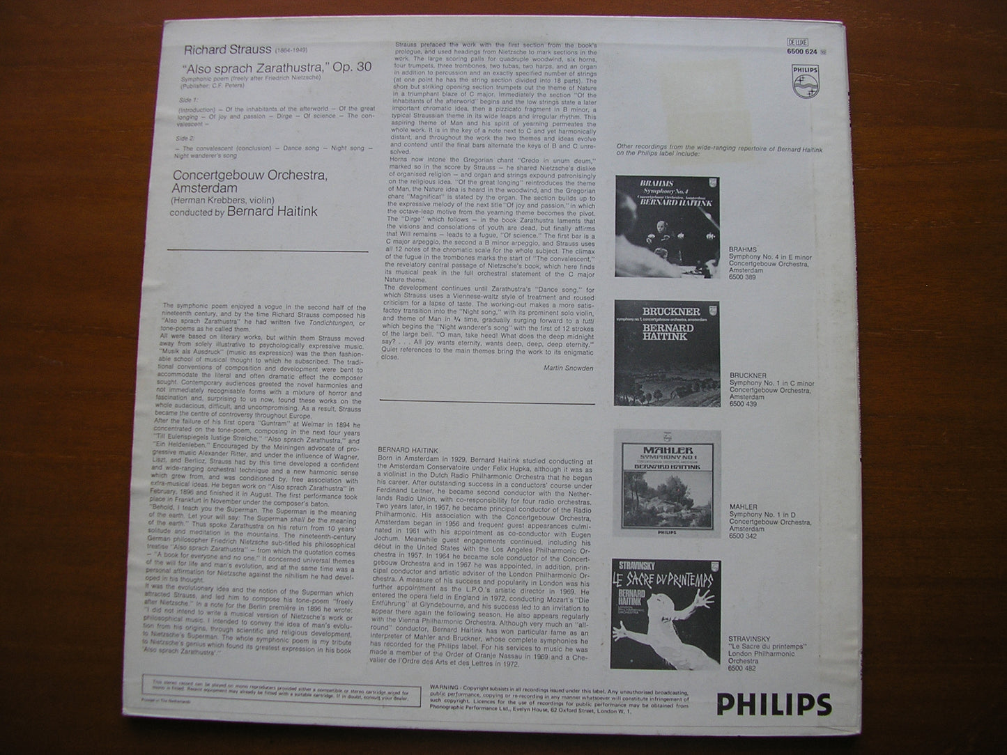 STRAUSS: ALSO SPRACH ZARATHUSTRA     HAITINK / CONCERTGEBOUW AMSTERDAM    6500 624