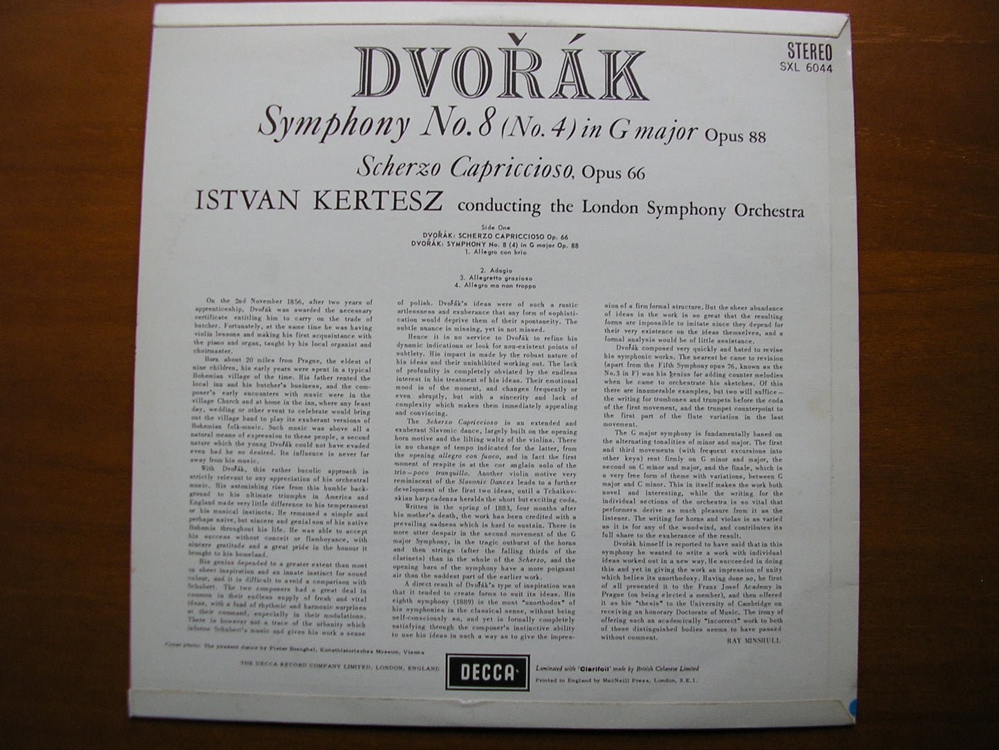 SXL 6044 DVORAK: SYMPHONY No. 8 / SCHERZO CAPRICCIOSO KERTESZ / LONDON SYMPHONY ED1