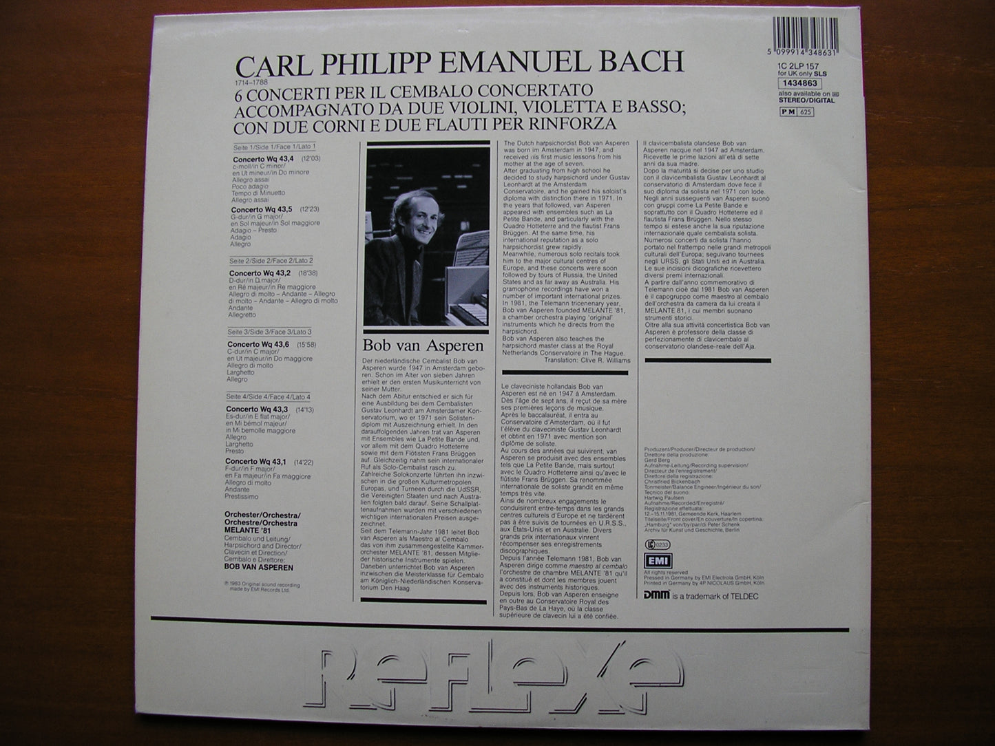 BACH CPE: THE SIX HAMBURG CONCERTOS Wq 43 VAN ASPEREN / MELANTE 81 2LP 1434863