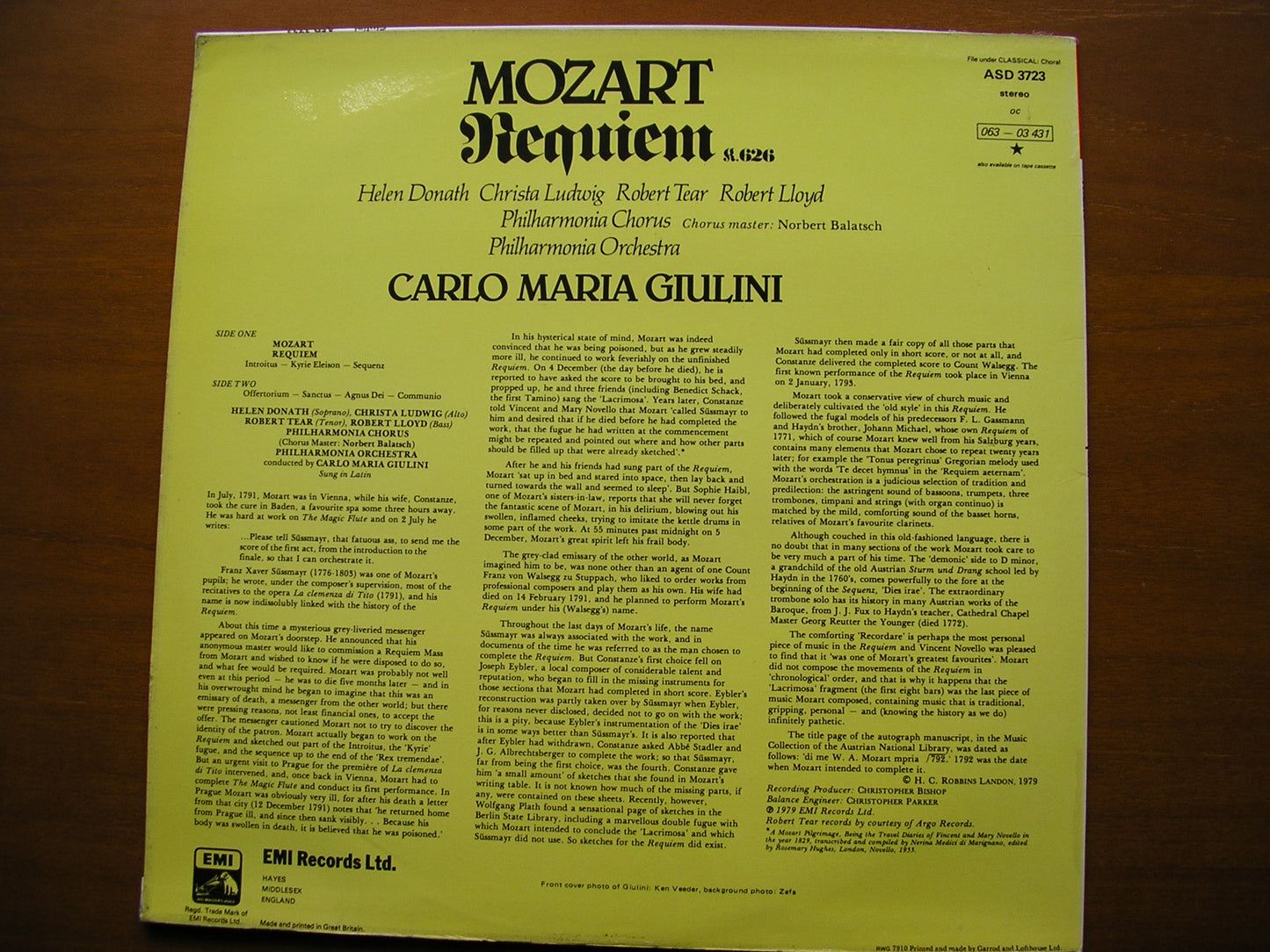 MOZART: REQUIEM SOLOISTS / PHILHARMONIA / GIULINI ASD 3723