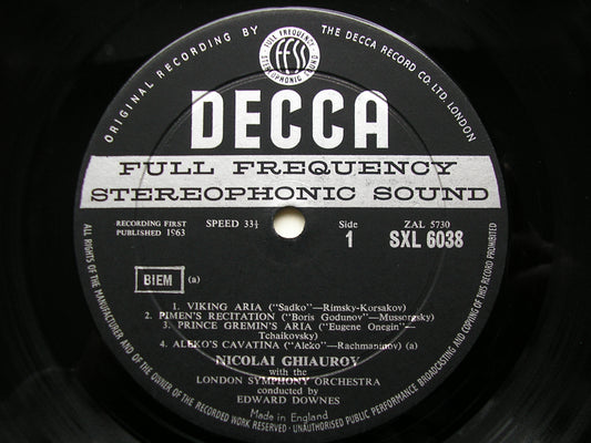 SXL 6038 OPERA ARIAS: VERDI / RACHMANINOV / RIMSKY-KORSAKOV / MUSSORGSKY GHIAUROV / LONDON SYMPHONY / DOWNES ED1