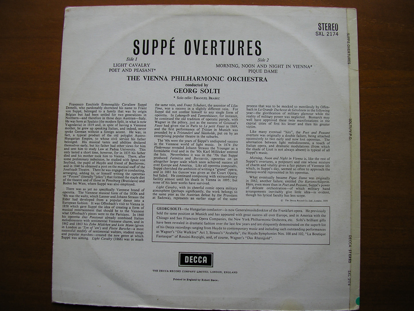 SUPPE: FOUR OVERTURES SOLTI / VIENNA PHILHARMONIC ED2 SXL 2174