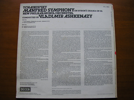TCHAIKOVSKY: MANFRED ASHKENAZY / NEW PHILHARMONIA test pressing SXL 6853